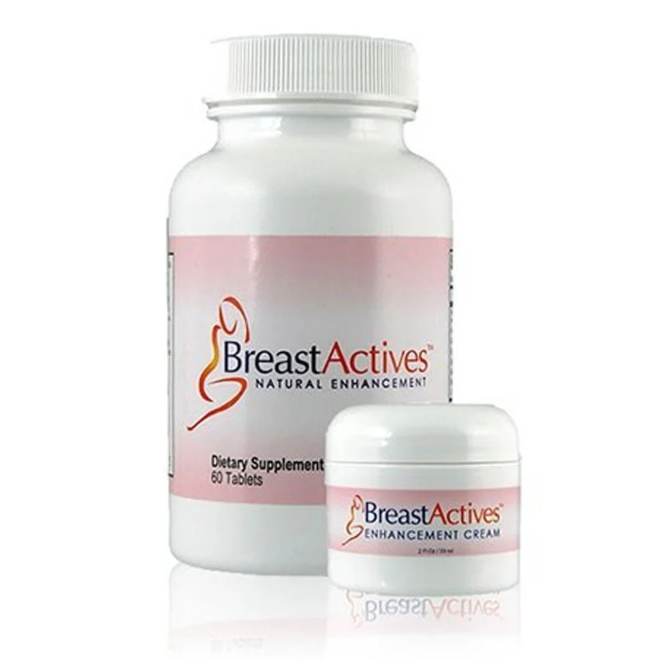 BreastActives dietary supplement bottle and cream jar on a white background
