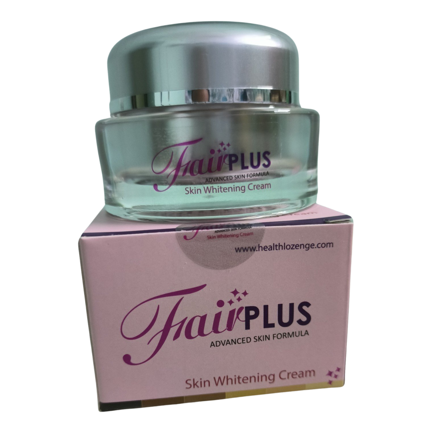 FairPlus skin whitening cream jar and box on a white background