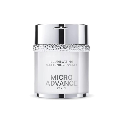 Jar of Micro Advance illuminating whitening cream on a white background