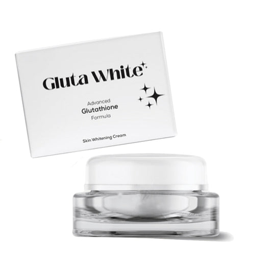 Gluta White skin whitening cream jar with packaging on a white background