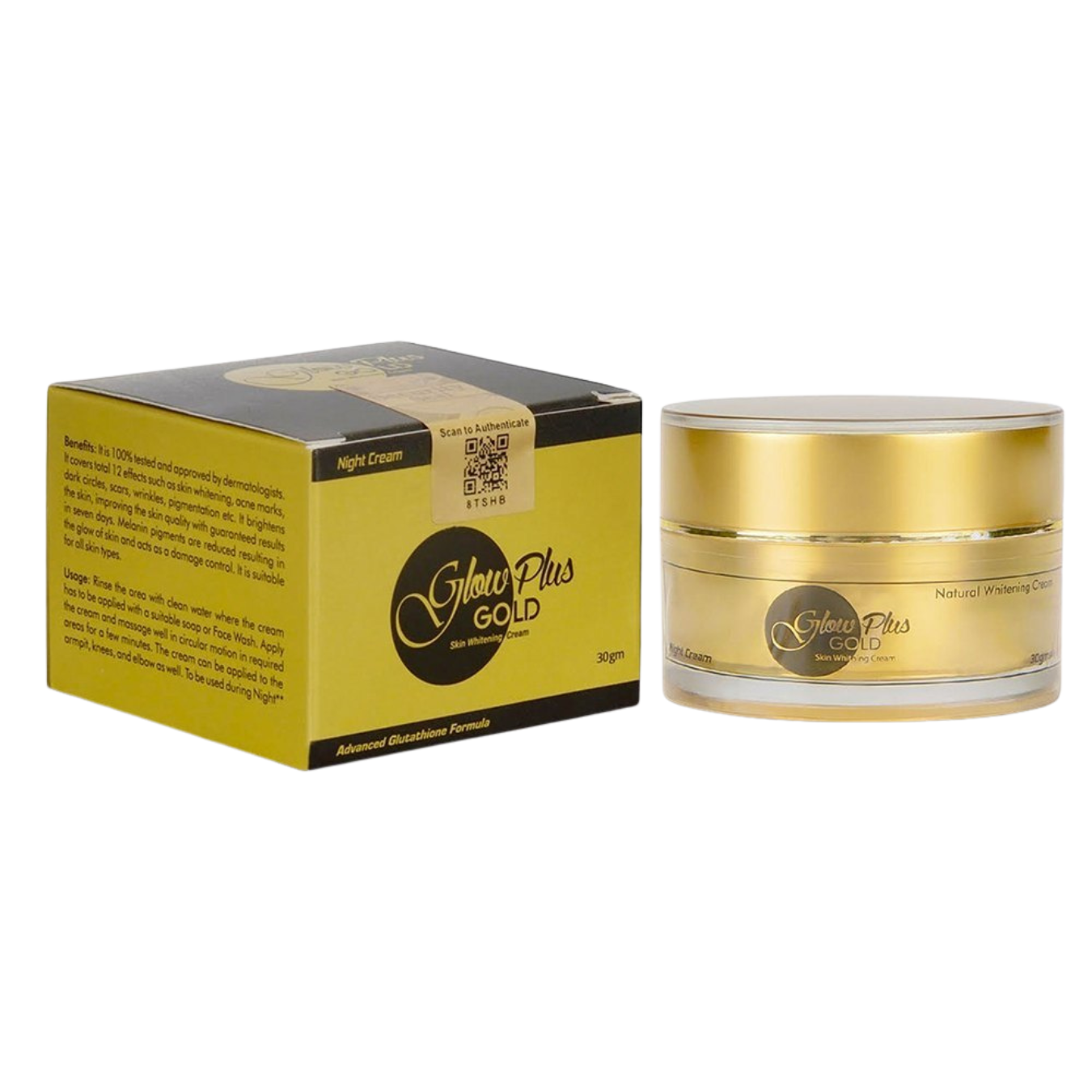 Gold jar and box of a cosmetic product on a white background