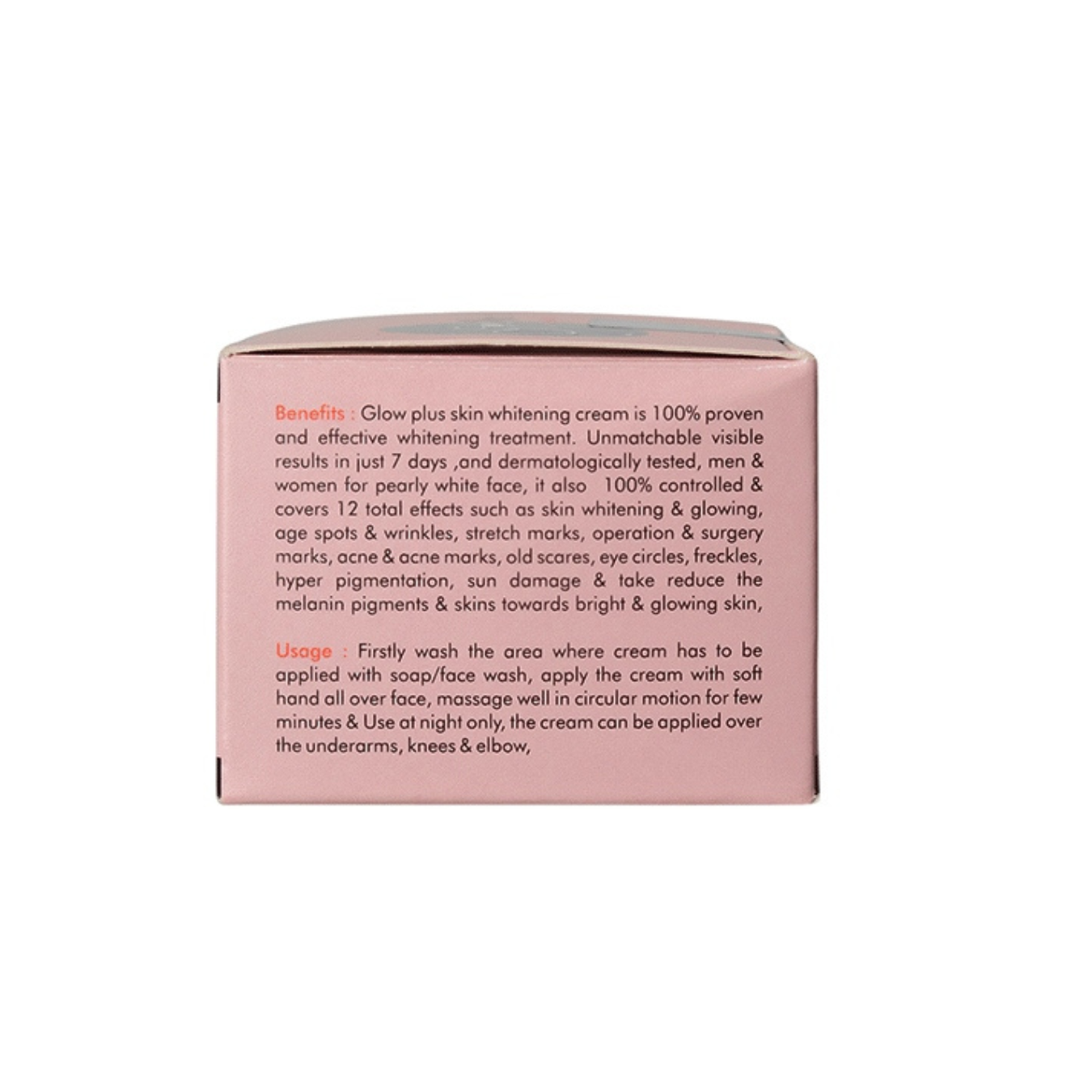 Pink skincare cream packaging with text on a white background