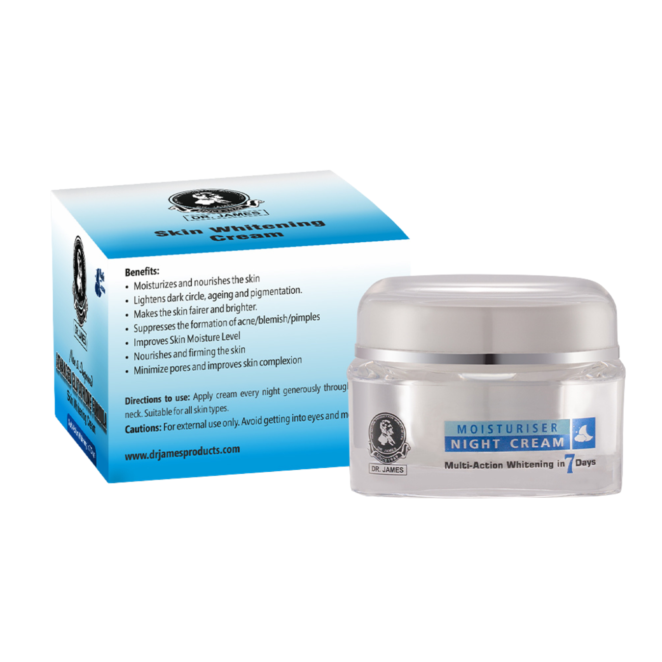 Jar of moisturizer night cream with its packaging on a white background