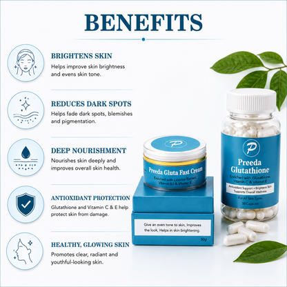 Preeda Gluta Fast Cream & Preeda Glutathione Capsules Combo