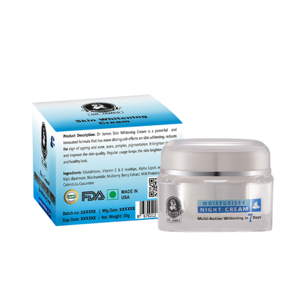 Jar of moisturizer night cream with its packaging on a white background