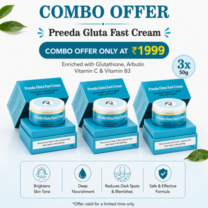 Preeda Gluta Fast Cream combo offer with three jars on a white background