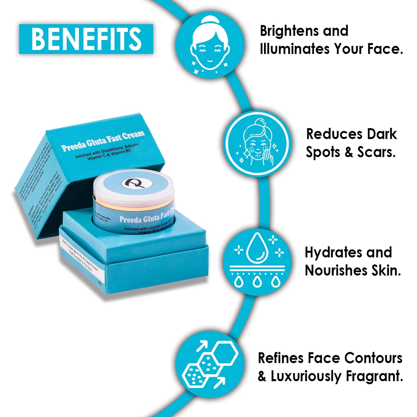 Preeda Gluta Fast Skin Whitening Cream - 50g